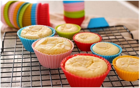 Reusable Silicone Cupcake Baking Cups, 24 Pack, 2.75 inch Non-stick Muffin Liners, 6 Rainbow Colors