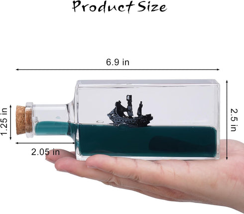 Generic Unsinkable Boat Black Pearl Pirate Ship in a Box Bottle Decorations, Ship Model Fluid Liquid Drift Bottle
