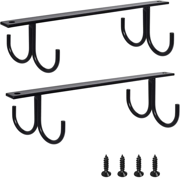 Mocoum Rustic Under Cabinet Mug Rack, 2 Pack Black Cup Holder with 8 Hooks for Mugs and Kitchen Utensils