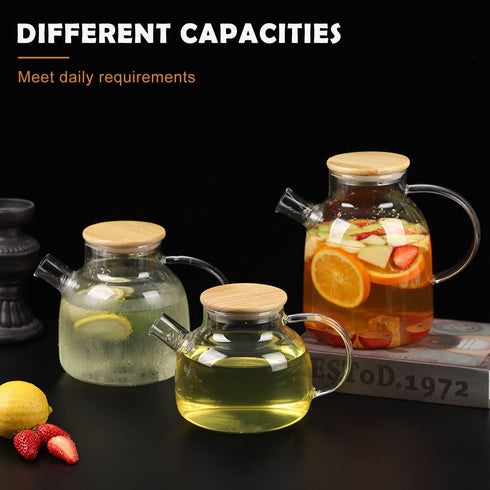 WHJY Clear Glass Teapot, 60oz Glass Pots for Cooking on Stove, Teapot with Infuser for Loose Leaf Tea