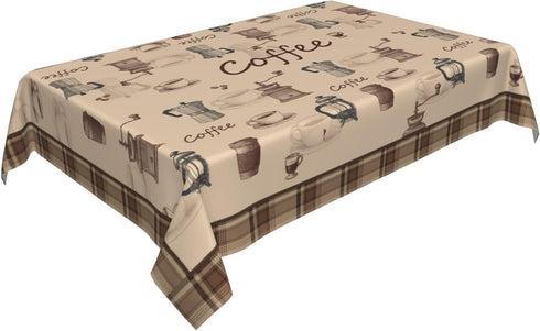 Verdiqor 54x72 Inch Brown Coffee Theme Rectangle Tablecloths, Waterproof Washable Table Cover for Party, Kitchen