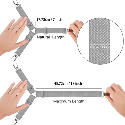 Foloda Bed Sheet Holders, 4 pcs Adjustable Fitted Sheet Straps, Clips Fasteners to Keep Sheets in Place