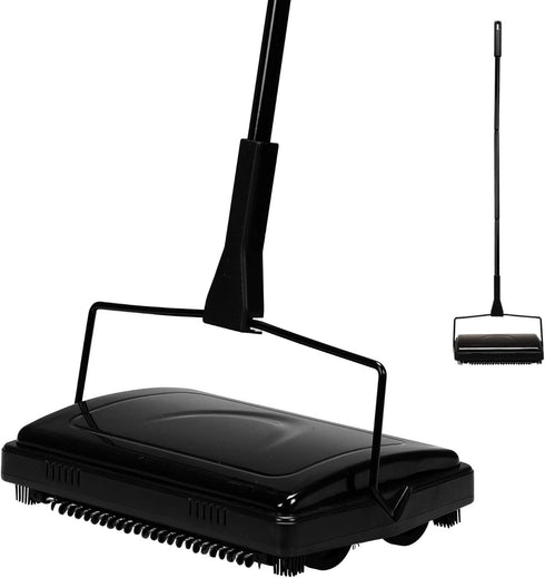 Yocada Carpet Sweeper Cleaner for Home Office, Low Carpets, Pet Hair Dust Scraps Cleaning with Brush (Black)