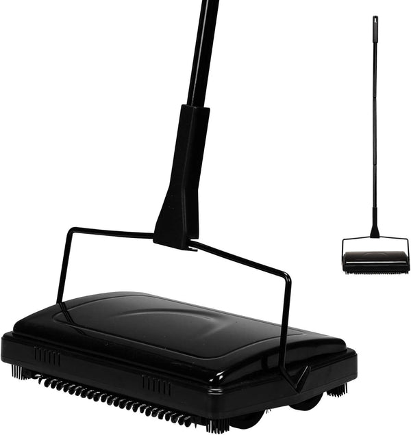 Yocada Carpet Sweeper Cleaner for Home Office, Low Carpets, Pet Hair Dust Scraps Cleaning with Brush (Black)