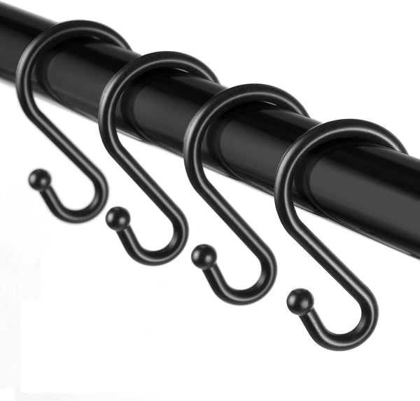 Metal Shower Curtain Hooks, Set of 12 Rust Resistant S Shaped Rings for Kitchen Utensils, Clothing, Towels, etc. (Black)