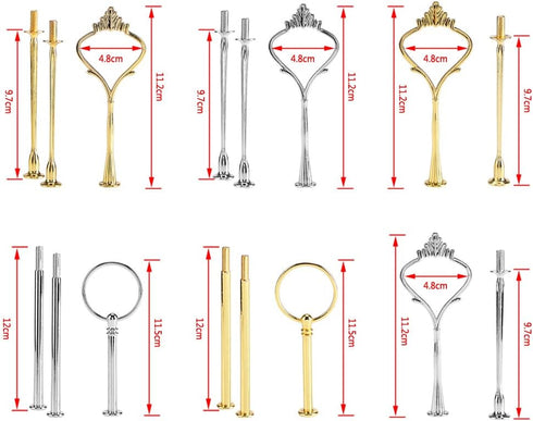 Cake Cupcake Tray Stand with Handle - 3-Tiers Round-Silver Hardware Fitting Holder, Pack of 3