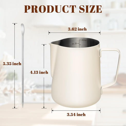 Milk Frothing Pitcher, 20oz Stainless Steel Cup with Clear Scale, Cappuccino Accessories for Barista Coffee Bar