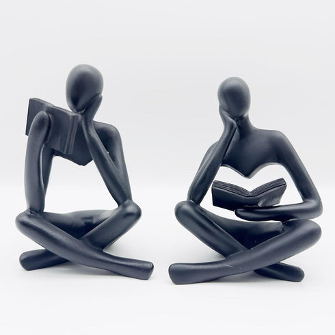 2 Pieces Home Decor Black Reading Thinker Statue Modern Figurines Abstract Aesthetic