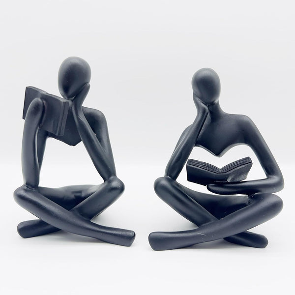 2 Pieces Home Decor Black Reading Thinker Statue Modern Figurines Abstract Aesthetic