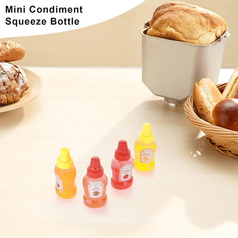 25ml (4) Jspupifip Mini Ketchup Bottles with Sturdy Screw Cap, Mini Condiment Squeeze Bottles Portable Honey Sauce
