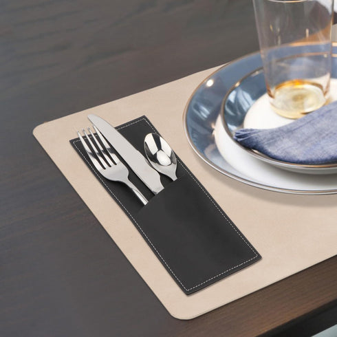 Leather Cutlery Sleeve Utensil Holders, Pouch Bags for Knife and Fork Silverware, 2 Pcs (Black) for Table Decorations