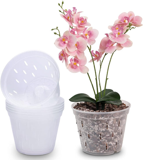 YIKUSH 7 Inch Clear Plastic Orchid Pots, 5 Pack with Holes for Indoor and Outdoor Plant Use