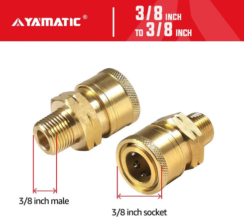 YAMATIC Pressure Washer Adapter Couplers, 3/8'' Quick Connect Socket to 3/8'' Male NPT Fitting, 5000 PSI (2 PCS)