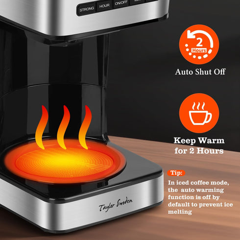 Programmable 12 4 24H Taylor Swoden Coffee Makers Cup, Hot and Iced Coffee Maker, Brew Strength, LED Display, Timer