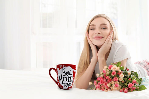 KINREX Best Mom Ever Mug, 12 oz, Red Coffee Cup for Mothers Day, Christmas, Birthday Gifts