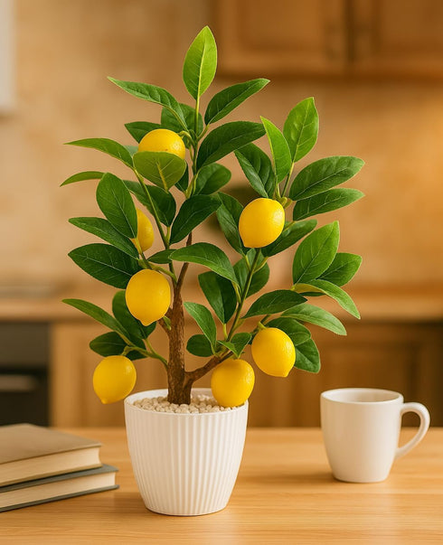 18 AceList Artificial Lemon Tree with White Pot, Faux Citrus Plant for Kitchen, Bathroom, Office or Shelf Decor