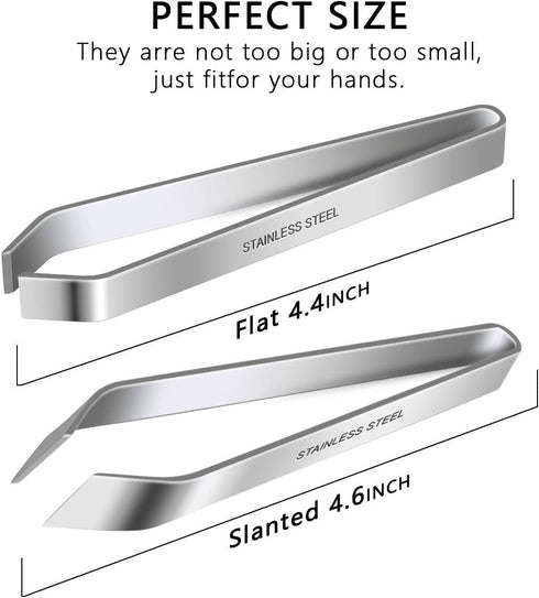 2 Pieces Fish Bone Tweezers, Stainless Steel Flat and Slant Tweezers, Pliers Remover Tool (4.6")
