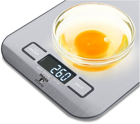 Moss and Stone Digital Kitchen Scale, Multifunction Accuracy Scale with LCD Display, 11 Lb 5 Kg, Stainless Steel