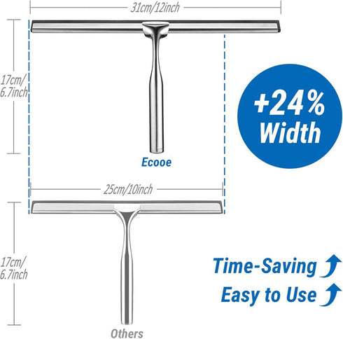 ecooe Silicone Shower Squeegee with Hanger, Shower Glass Cleaner Wiper, Black Window Squeegee Scraper with Stainless