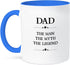 3dRose "Dad The Man The Myth The Legend" Mug, 11 oz, Blue