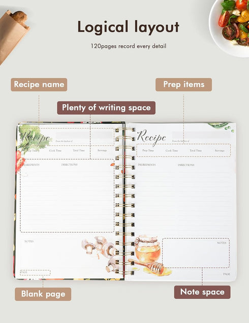 Recipe Book Waterproof Hardcover to Write in Your Recipes,Simplified Family Recipe Notebook for the Chef at Home, Recipe Journal Hold 120 Recipes(Black) by molekaus