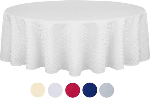 Tektrum Heavy Duty 70 inch Round Elegant Waffle Weave Check Jacquard Tablecloth, Waterproof/Stain Resistant (White)