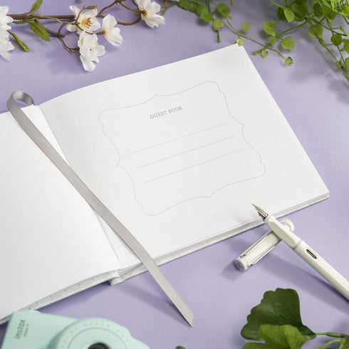 Global Printed Products Wedding Guest Book, 9"x7", White with Gold Foil