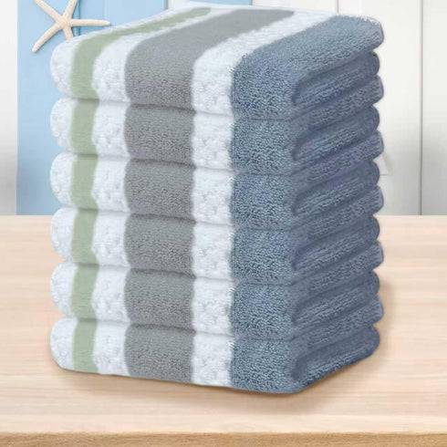 Waffle Washcloths for Bathroom, Striped Wash Cloths 6 Pack 13"x13" - Cotton