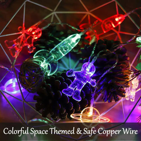 16.4FT 30 Fielegen LED Children's Room LED String Light Astronaut Spaceship Rocket Pendants Outer Space Theme Holiday