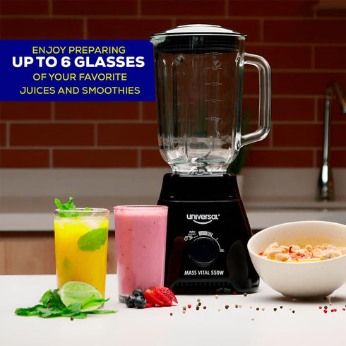 Universal 550W Mass Vital Blender with 57 Oz Glass Jar, 2 Speed + Pulse Function, 4 Stainless Steel Blades