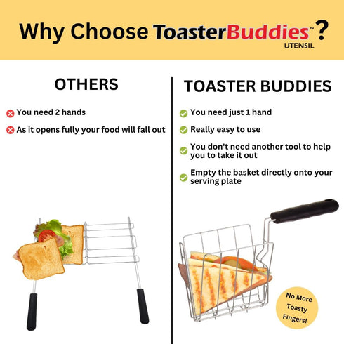 TOASTER BUDDIES - 2-Piece Toaster Basket, Sandwich Racks, Compatible with Most Pop-Up Toasters, Black