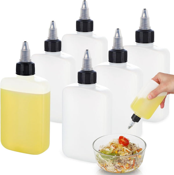 6 Pack Mini Squeeze Bottles for Liquids, 4oz Mini Oil Bottles, Leak Proof Small Liquid Containers for Camping Kitchen