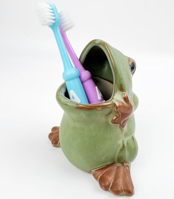 FlidRunest Kids Frogs Toothbrush Holder for Bathroom - Ceramic Animal Tooth Brush