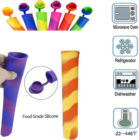 6pcs Froze Popsicles Molds,Reusable Baby Silicone Popsicle Molds Multi Colors Ice Cream Mold Tray Ice with Lids for DIY