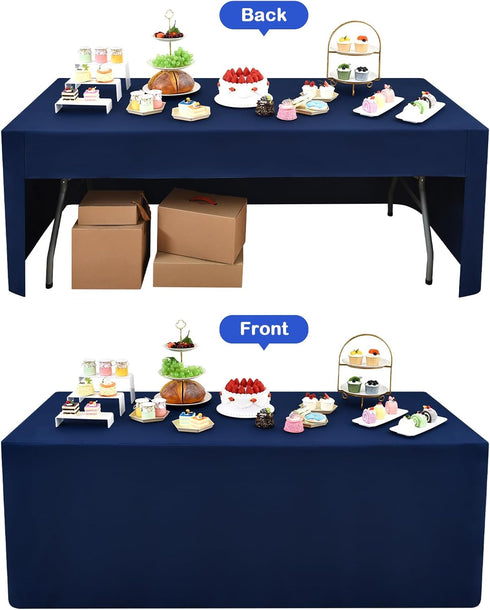 2 Pack 4ft (48x24 Inch), 3-Sided Wolkemer Open Back Fitted Tablecloth Rectangle Vendor Table Cloth Washable Navy Fabric