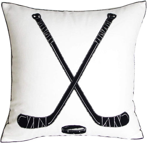 Embroidered Hockey Throw Pillow Cover, 18 inch Square Decorative Canvas Pillow Cover for Ice Hockey Room Decor (Cover