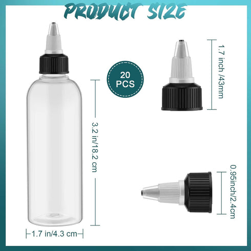 20 2oz Tanlade Pcs Plastic Squeeze Bottles Bulk Boston Dispensing Empty Hair Oil Bottles with Twist Cap for Essential