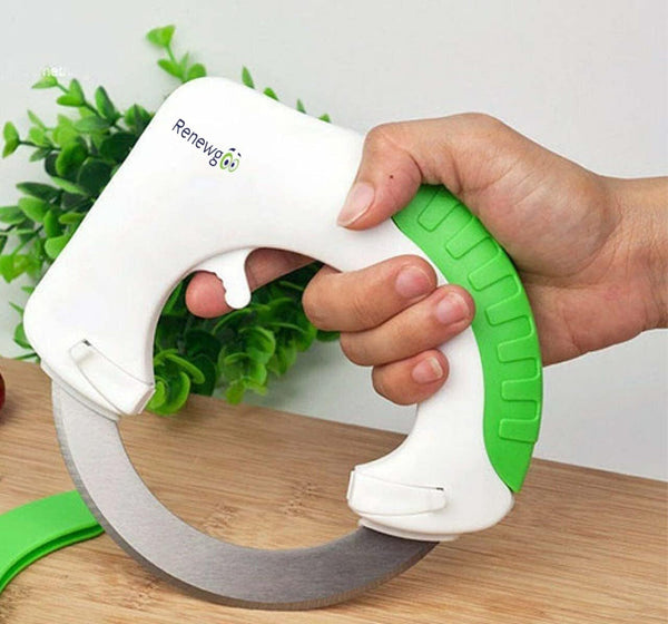 Chef Randall The Rock Chop and Rolling Knife with Extra Blade, Green, Gliding Bearing Control
