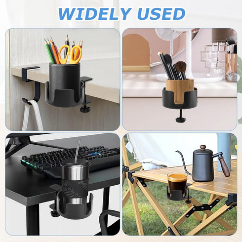 Desk Cup Holder Clamp - Large Anti-Spill Drink Holder, Easy Install for Coffee Mugs, Water Cups