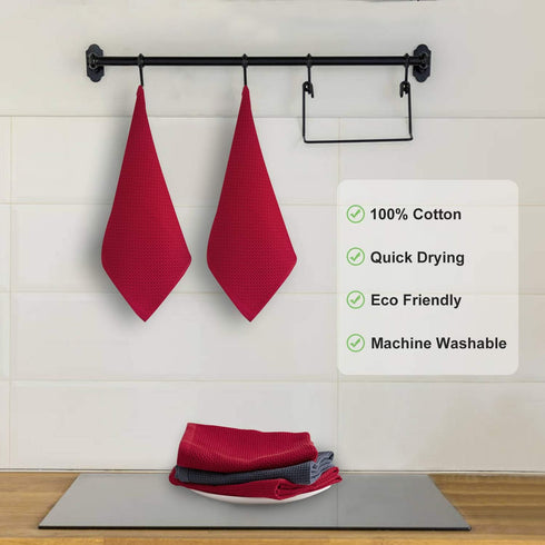 joybest Cotton Kitchen Towels, 4-Pack Ultra Soft Absorbent Dish Cloths, 18 in x 28 in, Red