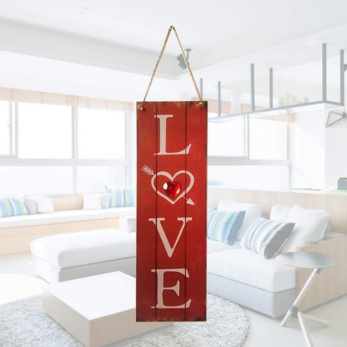 BinaryABC Valentine's Day Wooden Sign Plaque for Door Wall Hanging Decorations (Red)