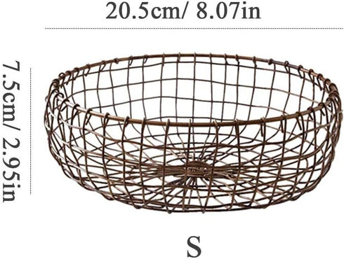 Retro Handcrafted Iron Fruit Basket, Rustic Farmhouse Wire Bowl for Kitchen Table Dining Decoration