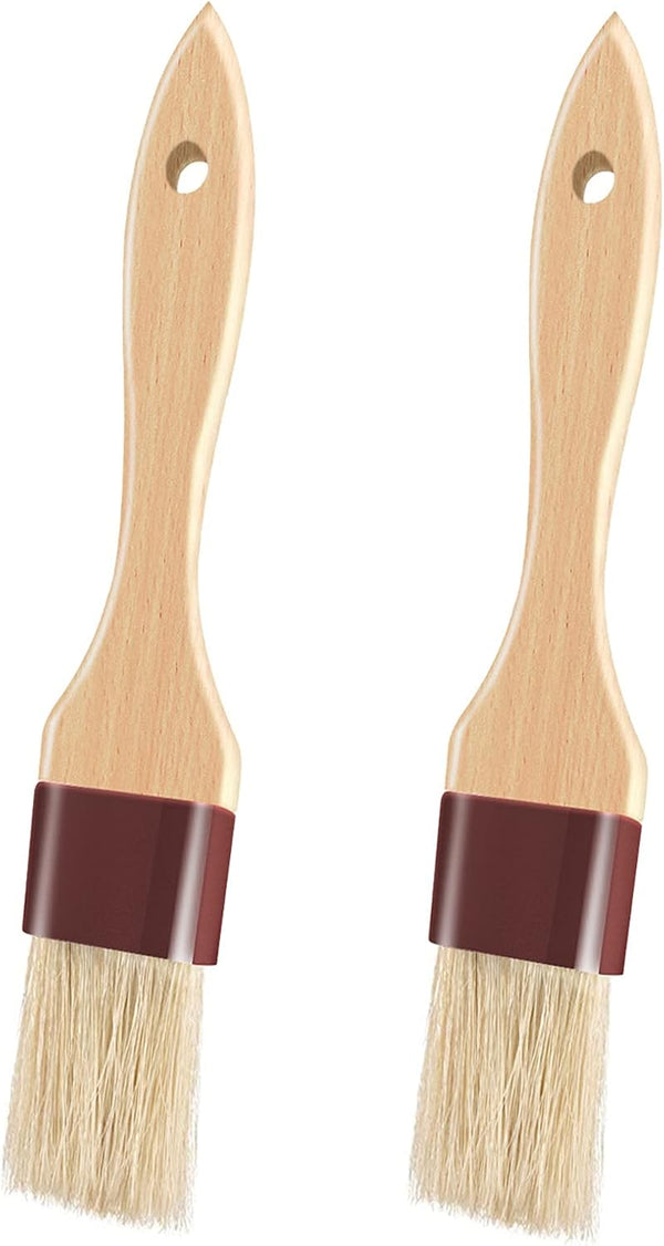 Pastry Brushes for Baking, Basting Brush with Boar Bristles and Beech Hardwood Handles, 2PCS Culinary Oil Brush for BBQ