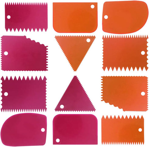 DaKuan Cake Scraper Smoother Tool Set - 12 pcs Cake Smoothing Cutter Plate Tool Combo, Cake Icing Scrapper