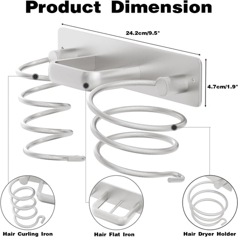 hicorfe Hair Dryer Holder 3 in 1, Wall Mounted Organizer for Bathroom Bedroom Hair Care Styling Tools