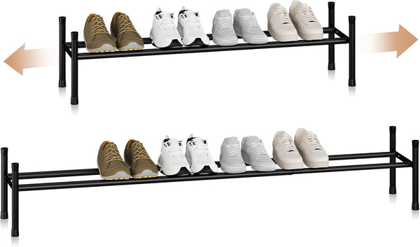 STORAGE MANIAC Long Expandable Shoe Rack, 6 Pairs Metal Wide Stackable Shoe