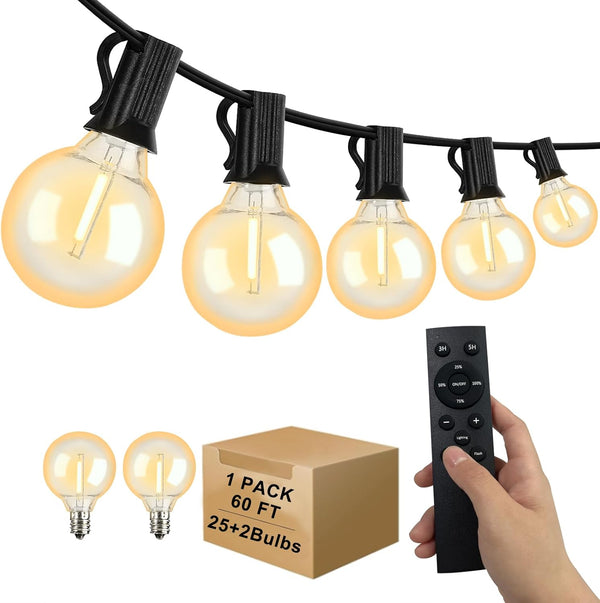 ShineU 60FT LED String Lights with Remote, G40 Dimmable Globe for Patio, 27