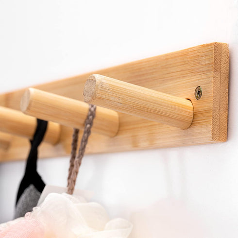 Wall Mounted Coat Rack - 5-Pegs Bamboo Entryway Hat Rack for Hanging Coats, Jackets, Bathroom Kitchen Towel Rack