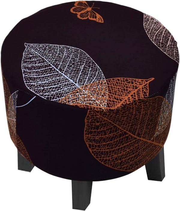 CRFATOP Printed Round Ottoman Covers Slipcover Stretch Footstool Protector Covers Soft Footrest