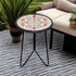 Table,12" LIFFY Outdoor Metal Side Small Outdoor Accent Table with Glass Top,Indoor Round Home Decorative End